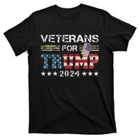 Dad Grandpa Veterans For Trump 2024 American Flag Camo T-Shirt