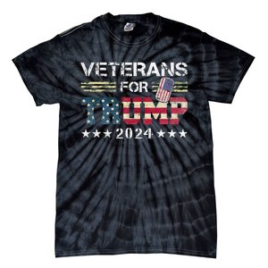 Dad Grandpa Veterans For Trump 2024 American Flag Camo Tie-Dye T-Shirt