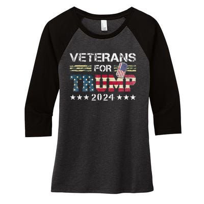 Dad Grandpa Veterans For Trump 2024 American Flag Camo Women's Tri-Blend 3/4-Sleeve Raglan Shirt