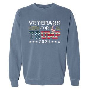 Dad Grandpa Veterans For Trump 2024 American Flag Camo Garment-Dyed Sweatshirt