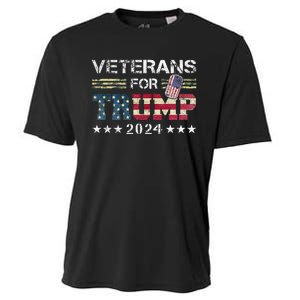 Dad Grandpa Veterans For Trump 2024 American Flag Cooling Performance Crew T-Shirt