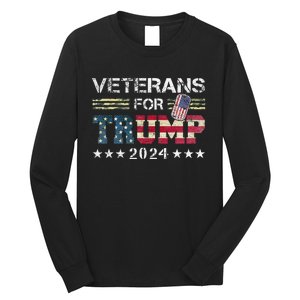 Dad Grandpa Veterans For Trump 2024 American Flag Long Sleeve Shirt