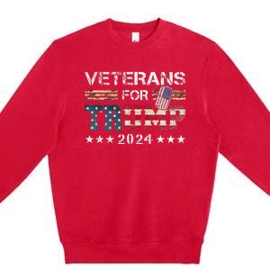 Dad Grandpa Veterans For Trump 2024 American Flag Premium Crewneck Sweatshirt