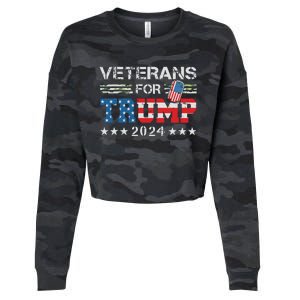 Dad Grandpa Veterans For Trump 2024 American Flag Camo Cropped Pullover Crew