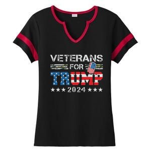 Dad Grandpa Veterans For Trump 2024 American Flag Camo Ladies Halftime Notch Neck Tee