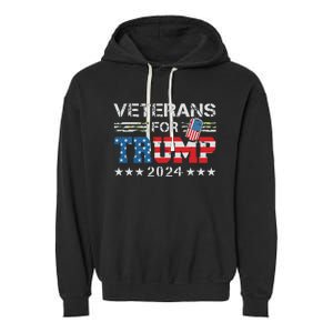 Dad Grandpa Veterans For Trump 2024 American Flag Camo Garment-Dyed Fleece Hoodie