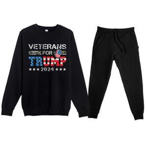 Dad Grandpa Veterans For Trump 2024 American Flag Camo Premium Crewneck Sweatsuit Set