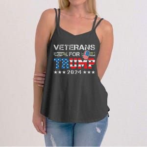 Dad Grandpa Veterans For Trump 2024 American Flag Camo Women's Strappy Tank