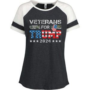 Dad Grandpa Veterans For Trump 2024 American Flag Camo Enza Ladies Jersey Colorblock Tee