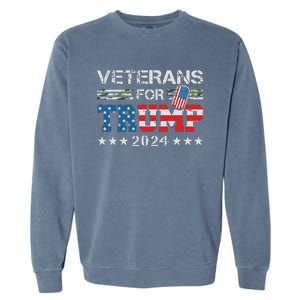 Dad Grandpa Veterans For Trump 2024 American Flag Camo Garment-Dyed Sweatshirt