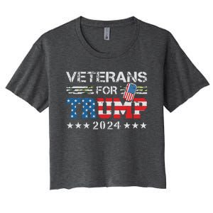 Dad Grandpa Veterans For Trump 2024 American Flag Camo Women's Crop Top Tee