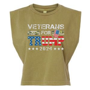 Dad Grandpa Veterans For Trump 2024 American Flag Camo Garment-Dyed Women's Muscle Tee