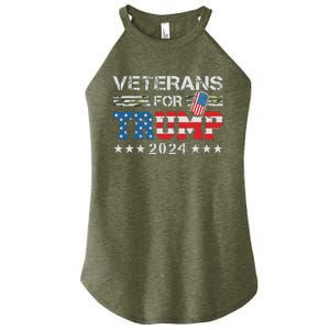 Dad Grandpa Veterans For Trump 2024 American Flag Camo Women's Perfect Tri Rocker Tank