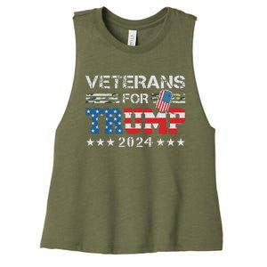 Dad Grandpa Veterans For Trump 2024 American Flag Camo Women's Racerback Cropped Tank