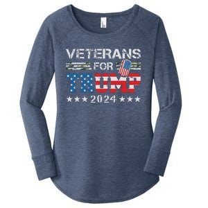 Dad Grandpa Veterans For Trump 2024 American Flag Camo Women's Perfect Tri Tunic Long Sleeve Shirt