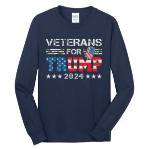 Dad Grandpa Veterans For Trump 2024 American Flag Camo Tall Long Sleeve T-Shirt