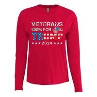 Dad Grandpa Veterans For Trump 2024 American Flag Camo Womens Cotton Relaxed Long Sleeve T-Shirt