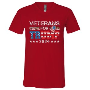 Dad Grandpa Veterans For Trump 2024 American Flag Camo V-Neck T-Shirt