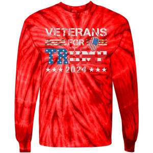 Dad Grandpa Veterans For Trump 2024 American Flag Camo Tie-Dye Long Sleeve Shirt