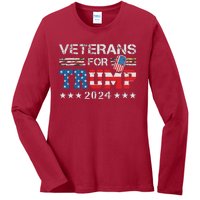 Dad Grandpa Veterans For Trump 2024 American Flag Camo Ladies Long Sleeve Shirt