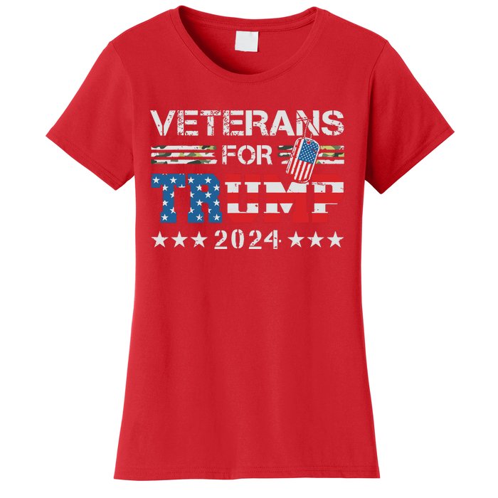 Dad Grandpa Veterans For Trump 2024 American Flag Camo Women's T-Shirt