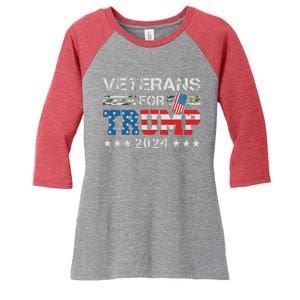 Dad Grandpa Veterans For Trump 2024 American Flag Camo Women's Tri-Blend 3/4-Sleeve Raglan Shirt