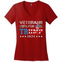 Dad Grandpa Veterans For Trump 2024 American Flag Camo Women's V-Neck T-Shirt