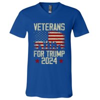 Dad Grandpa Veterans For Trump 2024 American Flag Vintage Gift V-Neck T-Shirt