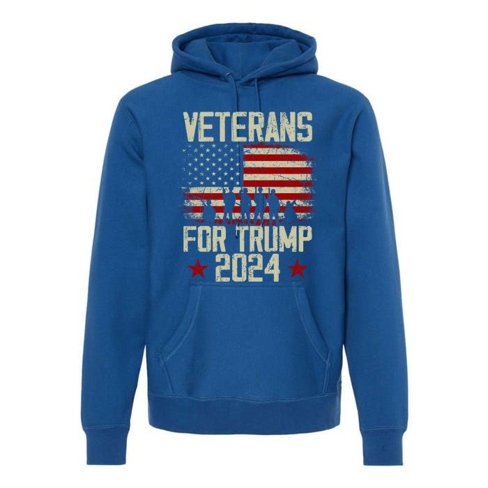 Dad Grandpa Veterans For Trump 2024 American Flag Vintage Gift Premium Hoodie