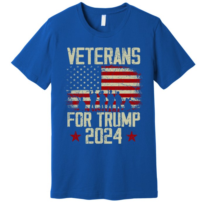 Dad Grandpa Veterans For Trump 2024 American Flag Vintage Gift Premium T-Shirt