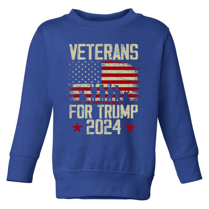 Dad Grandpa Veterans For Trump 2024 American Flag Vintage Gift Toddler Sweatshirt