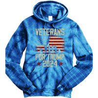 Dad Grandpa Veterans For Trump 2024 American Flag Vintage Gift Tie Dye Hoodie