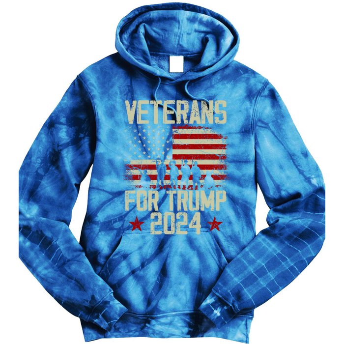 Dad Grandpa Veterans For Trump 2024 American Flag Vintage Gift Tie Dye Hoodie