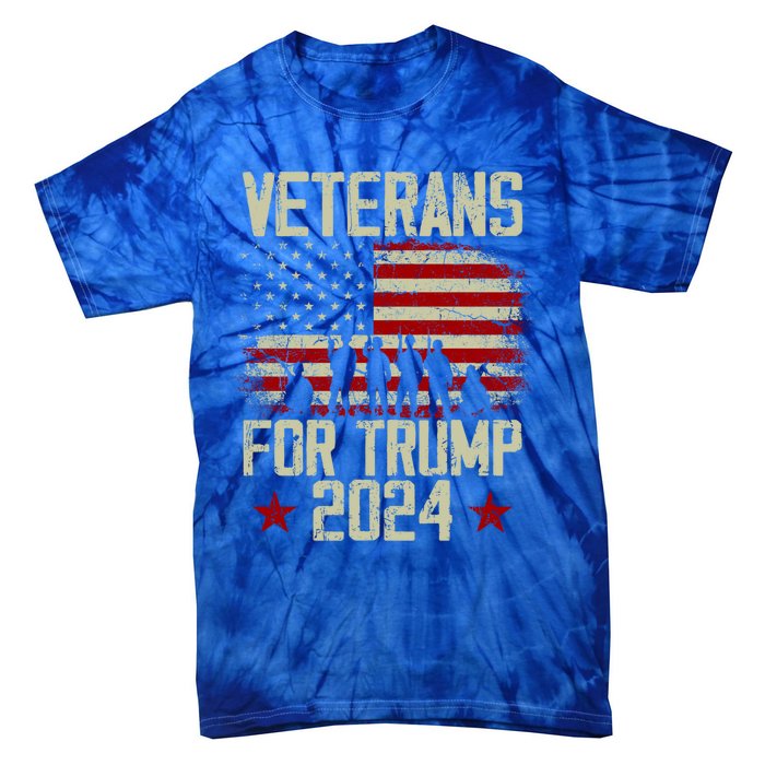 Dad Grandpa Veterans For Trump 2024 American Flag Vintage Gift Tie-Dye T-Shirt