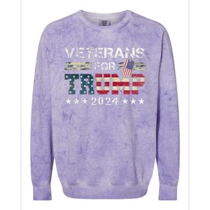 Dad Grandpa Veterans For Trump 2024 American Flag Colorblast Crewneck Sweatshirt