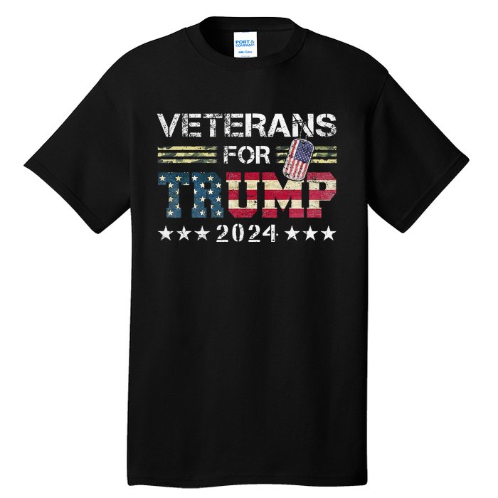 Dad Grandpa Veterans For Trump 2024 American Flag Tall T-Shirt