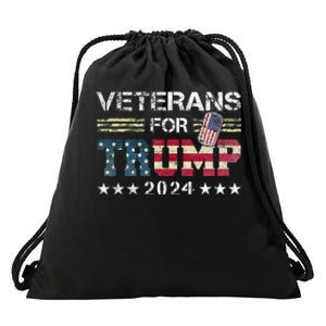 Dad Grandpa Veterans For Trump 2024 American Flag Drawstring Bag