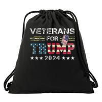 Dad Grandpa Veterans For Trump 2024 American Flag Drawstring Bag