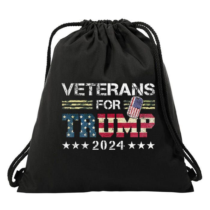 Dad Grandpa Veterans For Trump 2024 American Flag Drawstring Bag