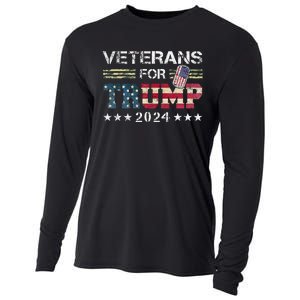 Dad Grandpa Veterans For Trump 2024 American Flag Cooling Performance Long Sleeve Crew