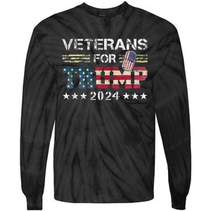 Dad Grandpa Veterans For Trump 2024 American Flag Tie-Dye Long Sleeve Shirt