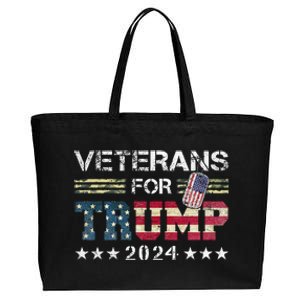 Dad Grandpa Veterans For Trump 2024 American Flag Cotton Canvas Jumbo Tote