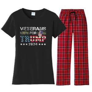 Dad Grandpa Veterans For Trump 2024 Women's Flannel Pajama Set