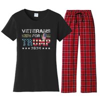 Dad Grandpa Veterans For Trump 2024 Women's Flannel Pajama Set