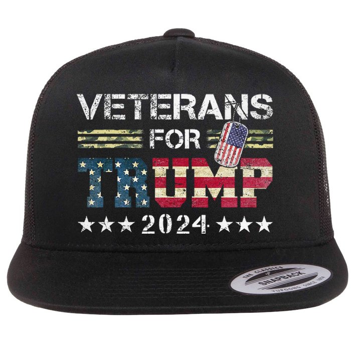 Dad Grandpa Veterans For Trump 2024 Flat Bill Trucker Hat