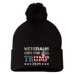 Dad Grandpa Veterans For Trump 2024 Pom Pom 12in Knit Beanie