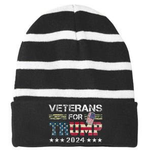 Dad Grandpa Veterans For Trump 2024 Striped Beanie with Solid Band