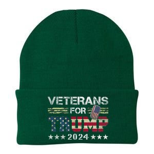 Dad Grandpa Veterans For Trump 2024 American Flag Camo Knit Cap Winter Beanie