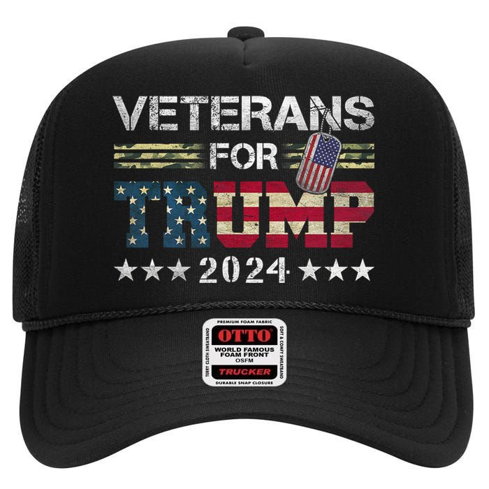 Dad Grandpa Veterans For Trump 2024 American Flag Camo High Crown Mesh Back Trucker Hat