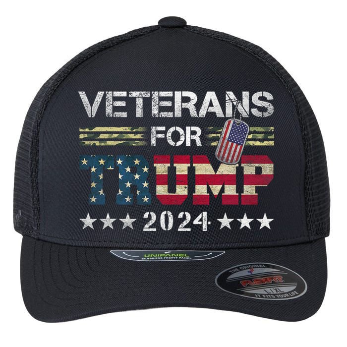 Dad Grandpa Veterans For Trump 2024 American Flag Camo Flexfit Unipanel Trucker Cap